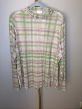 Anthropologie Pilcro Mesh Plaid Turtleneck Top